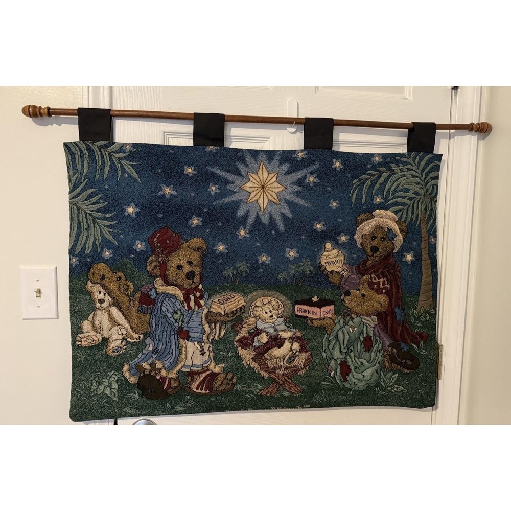 Boyds Bears Christmas Holiday Pageant Wisemen Nativity Tapestry Wall Hanging